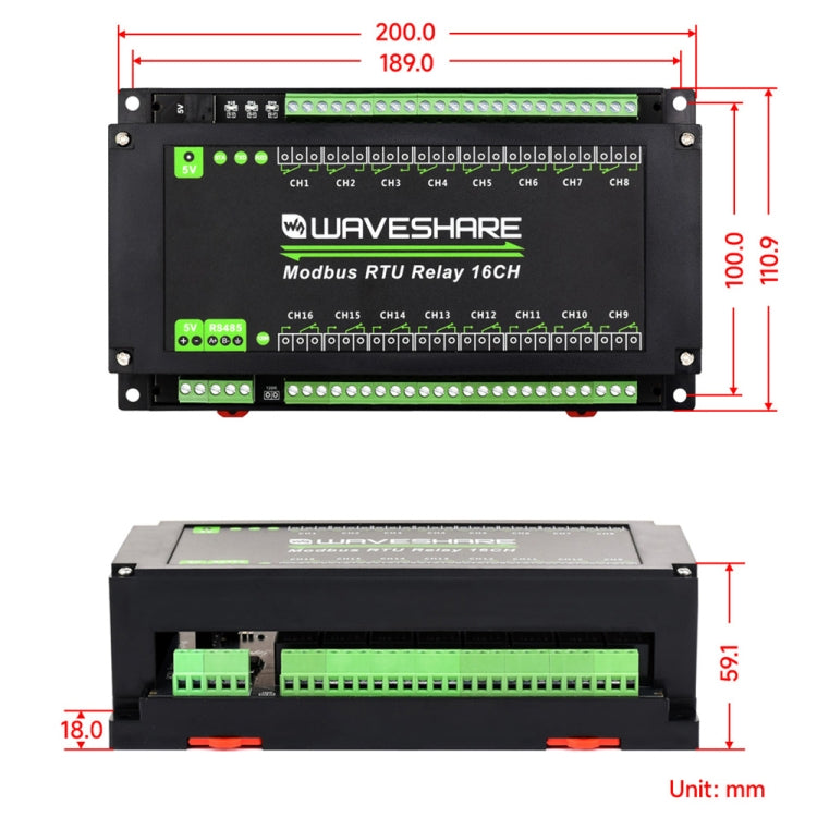 Waveshare 24921 Modbus RTU 16-Ch Relay Module, RS485 Interface, With Multiple Isolation Protection Circuits - Relay Module by Waveshare | Online Shopping South Africa | PMC Jewellery