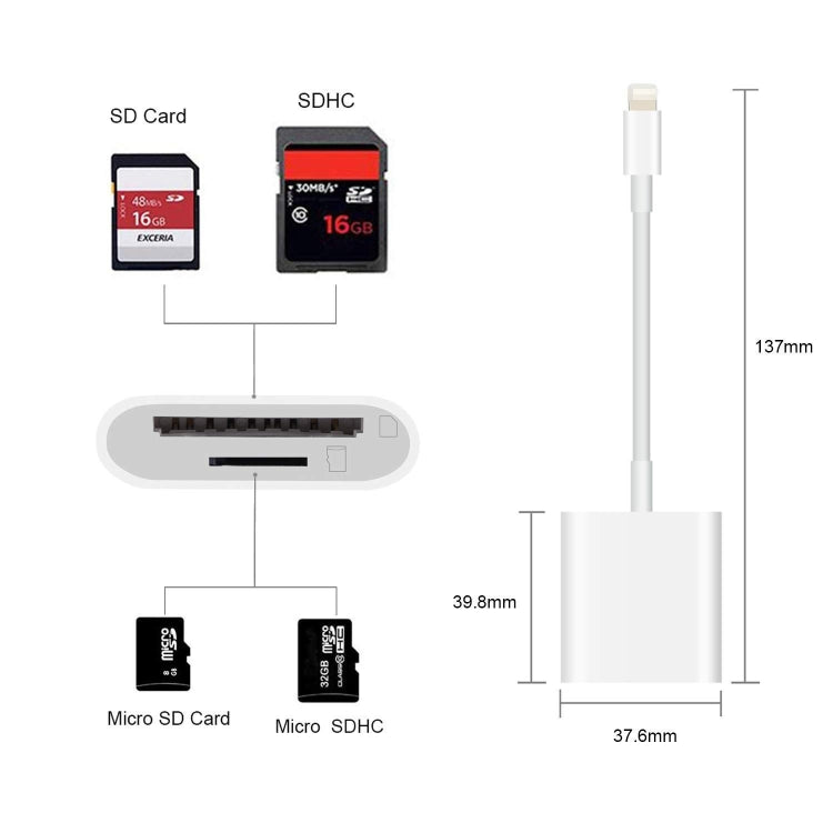 8 Pin to SD + TF Card Reader 2 in 1 Adapter For iPhone / iPad, Cable Length: 9.7cm(Double Slots) -  by PMC Jewellery | Online Shopping South Africa | PMC Jewellery