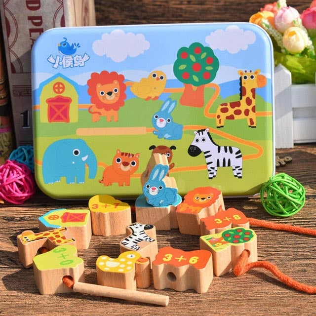 Wooden Toys Baby DIY Toy Cartoon Fruit Animal Stringing Threading Wooden Beads Toy(Animal) - Early Education Toys by PMC Jewellery | Online Shopping South Africa | PMC Jewellery