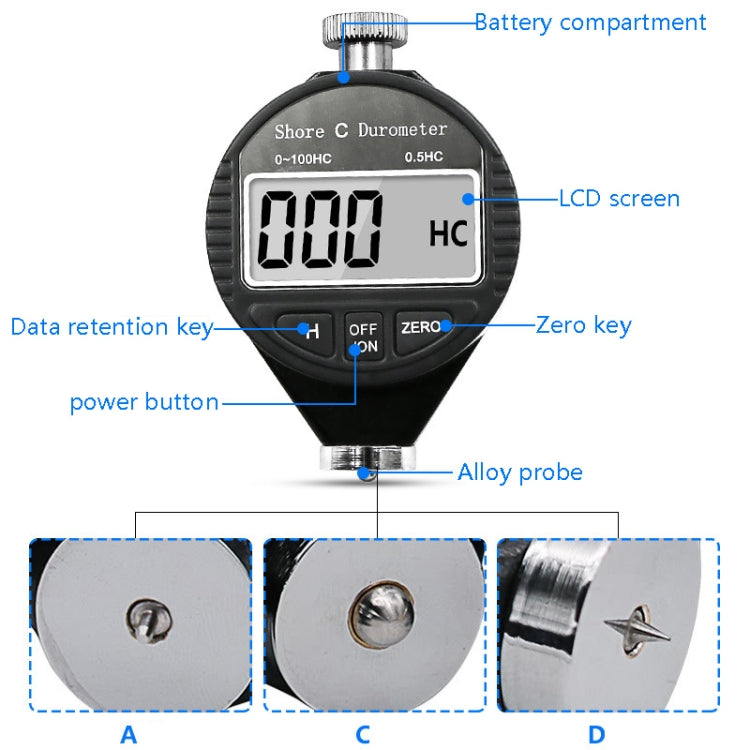 Electronic Digital Display Hard Meter Plastic Rubber Silicone Tire Hardness Meter, Model: 0-100HD D - Measuring Tools by PMC Jewellery | Online Shopping South Africa | PMC Jewellery