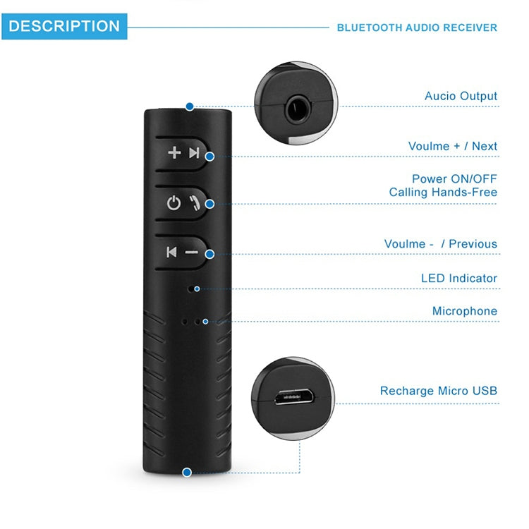 H-139 3.5mm Lavalier Bluetooth Audio Receiver with Metal Adapter(Blue) - Audio Receiver Transmitter by PMC TechLife | Online Shopping South Africa | PMC TechLife