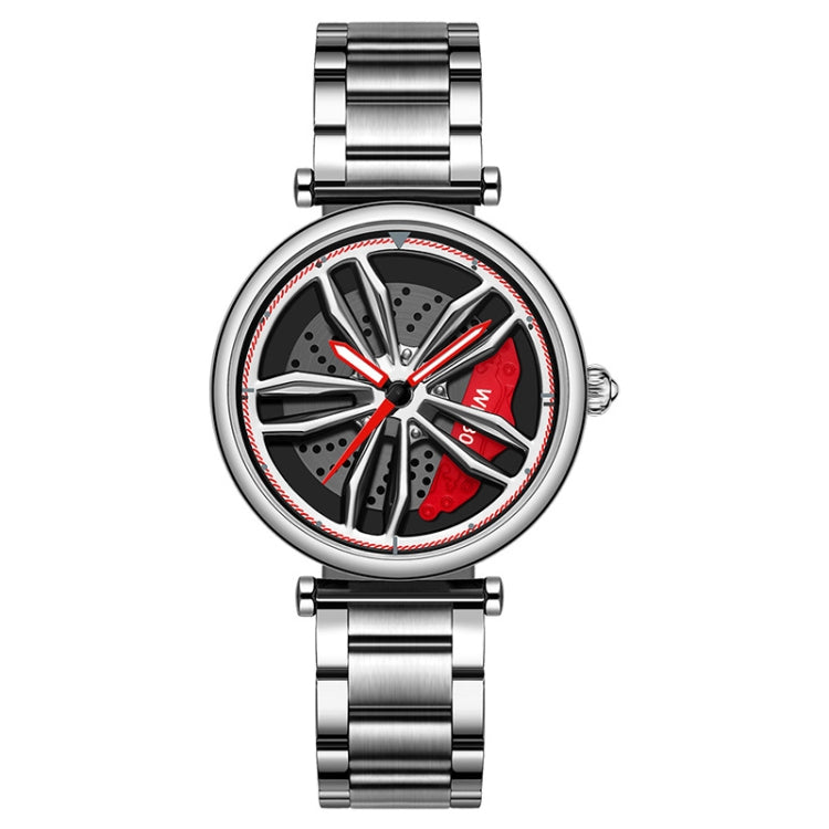 SANDA P1074 Cool Couple Steel Band Quartz Watch Wheel Series Dial Ladies Watch(Silver Red) - Metal Strap Watches by SANDA | Online Shopping South Africa | PMC Jewellery | Buy Now Pay Later Mobicred