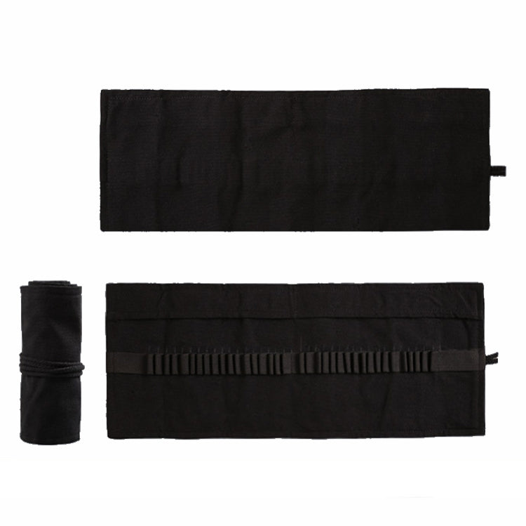 48  Holes Pure Black Handmade Canvas Roll Pen Bag Large Capacity Boy And Girl Sketch Color Pencil Curtain - Pen Holder by PMC Jewellery | Online Shopping South Africa | PMC Jewellery