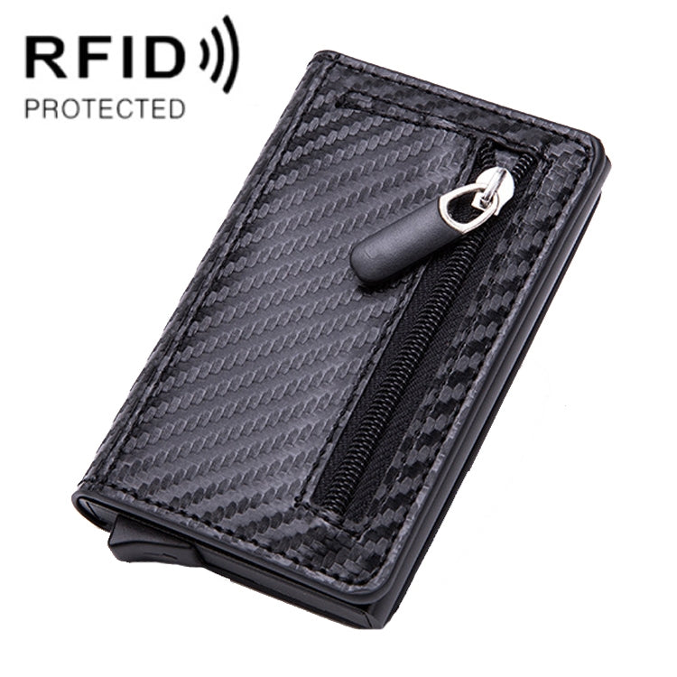 Automatic Cartridge Male Ladies Stainless Steel Credit Card Package RFID Business Card Box(Carbon Fiber Black) - Antimagnetic RFID Package by PMC Jewellery | Online Shopping South Africa | PMC Jewellery