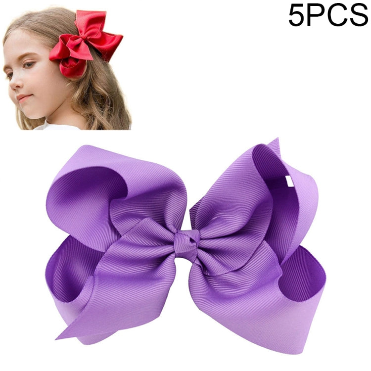 5 PCS 6 Inch Colorful Kids Girls Big Solid Ribbon Hair Bow Clips(5) - Head Bands by PMC Jewellery | Online Shopping South Africa | PMC Jewellery