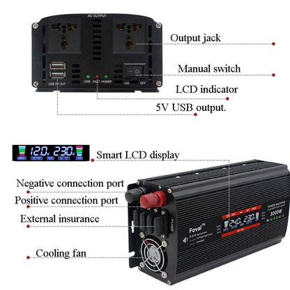 2000W LCD Smart Home Car Inverter 12V To 220V Power Converter - Modified Square Wave by PMC Jewellery | Online Shopping South Africa | PMC Jewellery