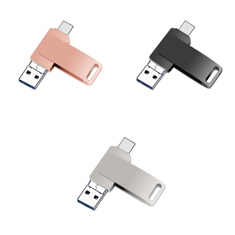 64GB USB 3.0 + 8 Pin + USB-C / Type-C 3 in 1 Phone Computer Metal Rotatable U-Disk(Pink) - U Disk & Card Reader by PMC TechLife | Online Shopping South Africa | PMC TechLife