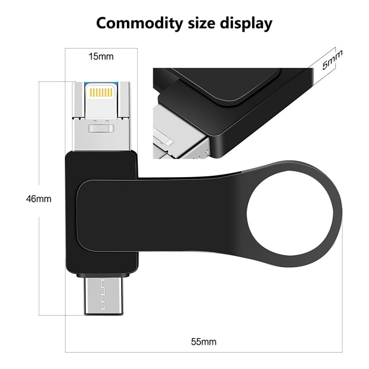 32GB USB 3.0 + 8 Pin + USB-C / Type-C 3 in 1 Mobile Computer Metal U-Disk(Black) - U Disk & Card Reader by PMC TechLife | Online Shopping South Africa | PMC TechLife
