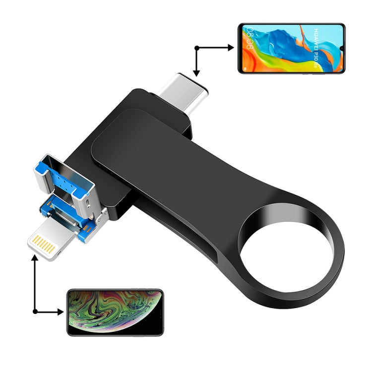 32GB USB 3.0 + 8 Pin + USB-C / Type-C 3 in 1 Mobile Computer Metal U-Disk(Black) - U Disk & Card Reader by PMC TechLife | Online Shopping South Africa | PMC TechLife