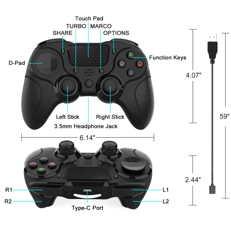 MB-P913 PC Six-Axis Somatosensory Back Key Programming Dual Vibration Bluetooth Gamepad For PS4 Pro(Black) - Gamepads by PMC TechLife | Online Shopping South Africa | PMC TechLife