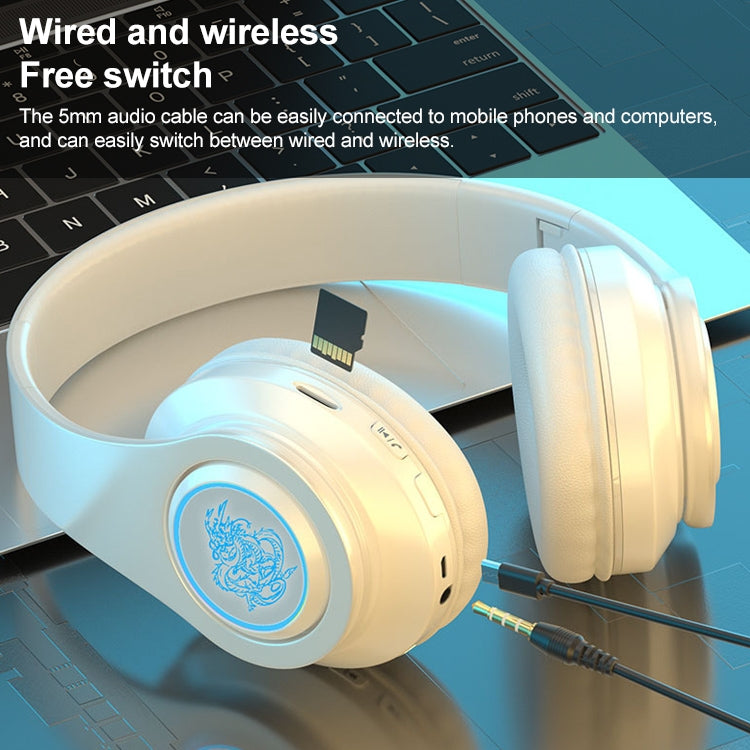 B39 Wireless Bluetooth Headset Subwoofer With Breathing Light Support TF Card(White) - Headset & Headphone by PMC Jewellery | Online Shopping South Africa | PMC Jewellery