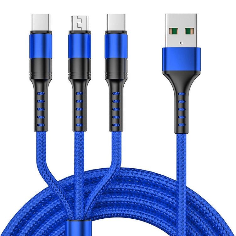 1.25m 3 In 1 USB to Dual Type-C + Micro USB Quick Charging Sync Data Cable, Output: 5A (Blue) - Multifunctional Cable by PMC TechLife | Online Shopping South Africa | PMC TechLife | Buy Now Pay Later Mobicred