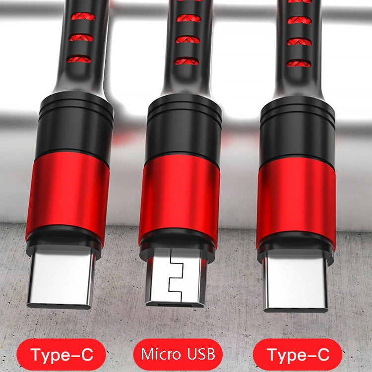 1.25m 3 In 1 USB to Dual Type-C + Micro USB Quick Charging Sync Data Cable, Output: 5A (Blue) - Multifunctional Cable by PMC TechLife | Online Shopping South Africa | PMC TechLife | Buy Now Pay Later Mobicred