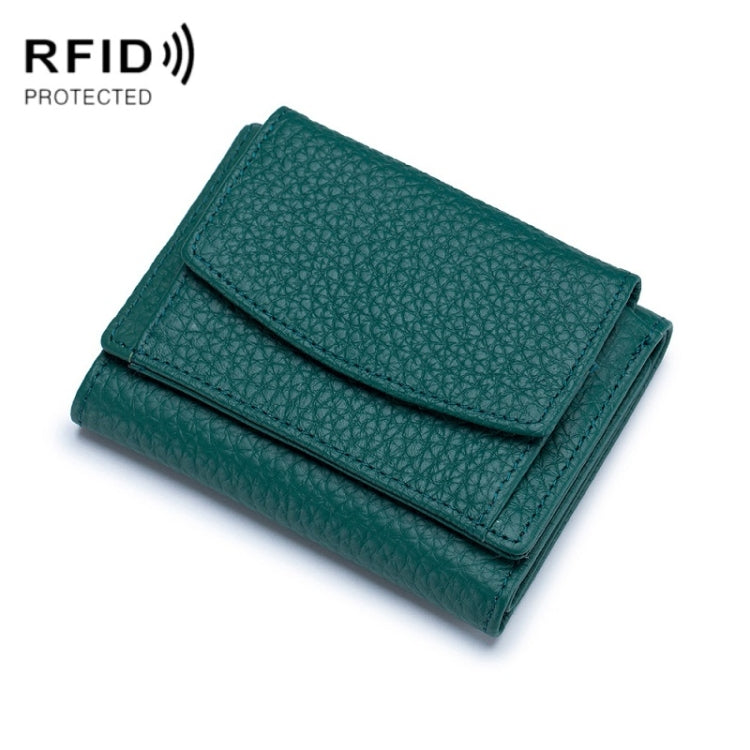 CL-2753 Leather RFID Short Coin Purse Wallet(Dark Green) - free shipping - PMC TechLife - Order now!
