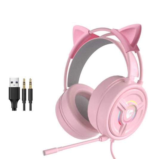 PANTSAN PSH-200 Wired Gaming Headset with Microphone, Colour: 3.5mm Pink Cat Ear - Multimedia Headset by PANTSAN | Online Shopping South Africa | PMC Jewellery