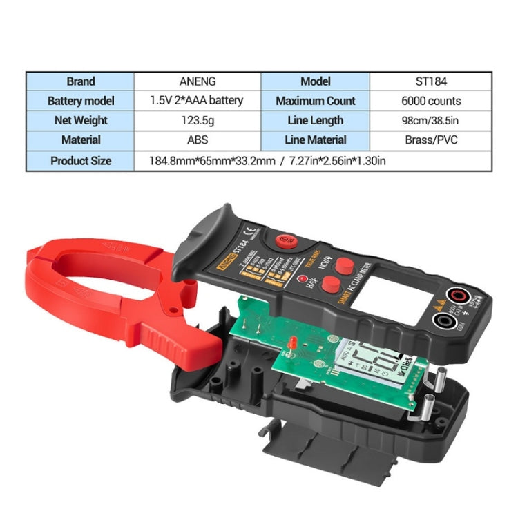 ANENG ST184 Automatically Identify Clamp-On Smart Digital Multimeter(Red) - Digital Multimeter by ANENG | Online Shopping South Africa | PMC Jewellery | Buy Now Pay Later Mobicred