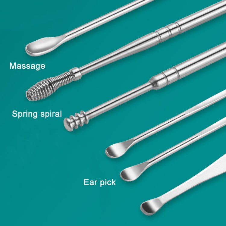 5 Sets 6 In 1 Stainless Steel Spring Spiral Portable Ear Pick, Specification: Yellow Leather Case - Ear Care Tools by PMC TechLife | Online Shopping South Africa | PMC TechLife