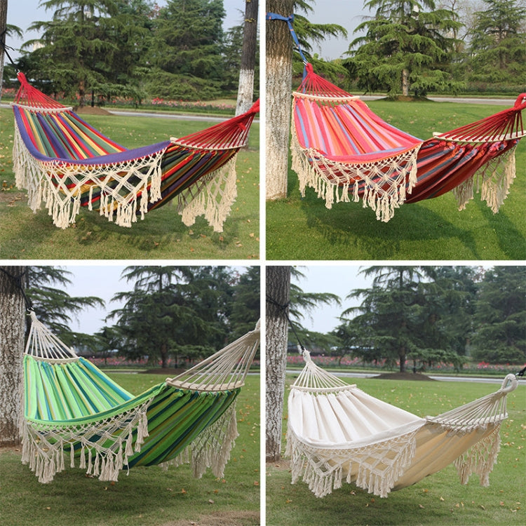 200x150cm Double Outdoor Camping Tassel Canvas Hammock with Stick(Pink Stripes) - Hammocks by PMC Jewellery | Online Shopping South Africa | PMC Jewellery | Buy Now Pay Later Mobicred