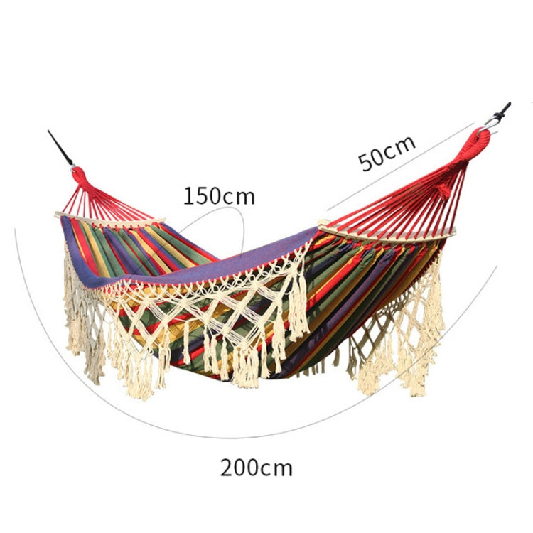 200x150cm Double Outdoor Camping Tassel Canvas Hammock with Stick(Pink Stripes) - Hammocks by PMC Jewellery | Online Shopping South Africa | PMC Jewellery | Buy Now Pay Later Mobicred