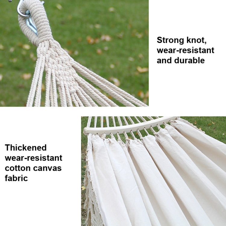 200x150cm Double Outdoor Camping Tassel Canvas Hammock with Stick(Pink Stripes) - Hammocks by PMC Jewellery | Online Shopping South Africa | PMC Jewellery | Buy Now Pay Later Mobicred