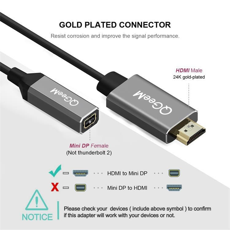 QGeeM QG-HD02 HDMI Single to Mini DP Converter(Silver Gray) - free shipping - PMC TechLife - Order now!