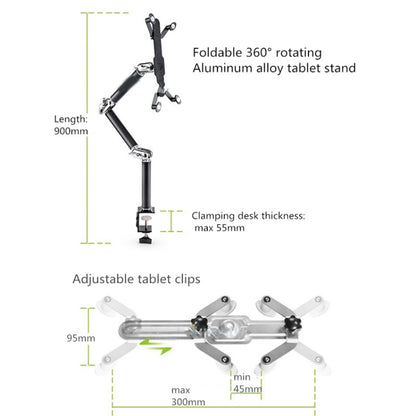 TB-03 Aluminum Alloy Tablet PC Stand Lazy Bedside Desktop Folding Camera Microphone Stand(Silver) - Lazy Bracket by PMC Jewellery | Online Shopping South Africa | PMC Jewellery