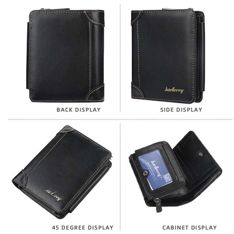 Baellerry D9159 Men Short Tri-Fold Zip Coin Purse Thin Card Holder(Black) - Wallets by Baellerry | Online Shopping South Africa | PMC Jewellery