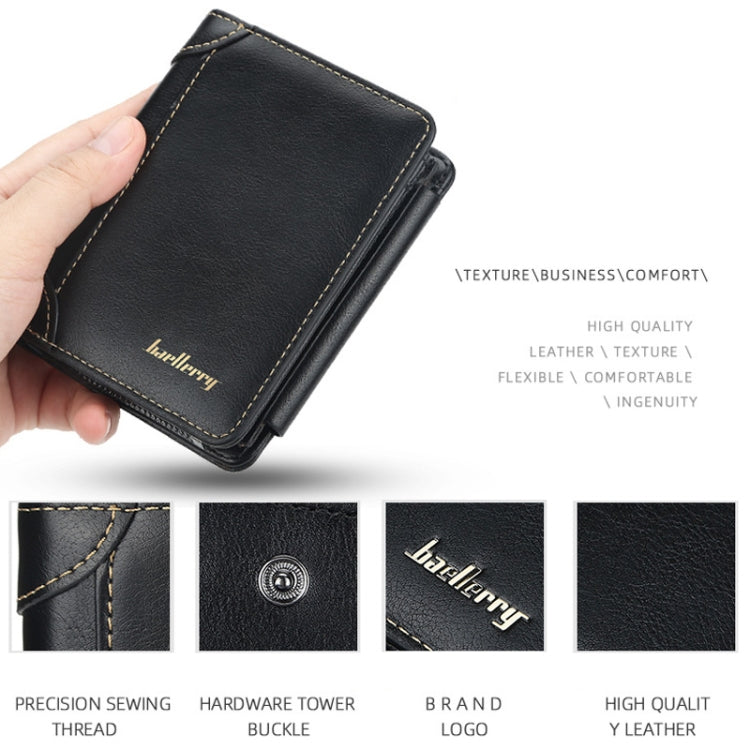 Baellerry D9159 Men Short Tri-Fold Zip Coin Purse Thin Card Holder(Black) - Wallets by Baellerry | Online Shopping South Africa | PMC Jewellery