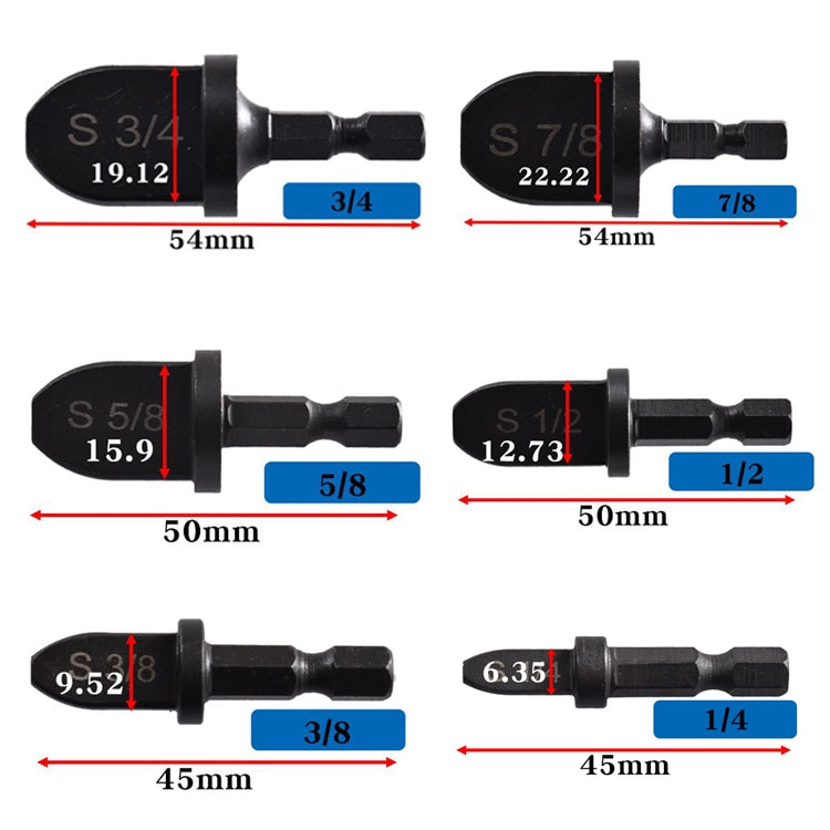 6 PCS / Set Straight Pipe Metal Reamer Hex Shank Electric Expander - Pipes & Fittings by PMC TechLife | Online Shopping South Africa | PMC TechLife