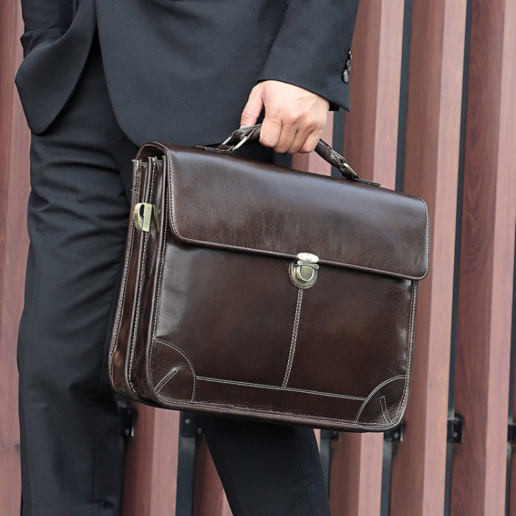 Men Retro Cowhide Leather Briefcase Multifunctional Laptop Bag for 15.6 Inch Computer(Coffee) - 15.6 - 17 inch by J.M.D | Online Shopping South Africa | PMC Jewellery