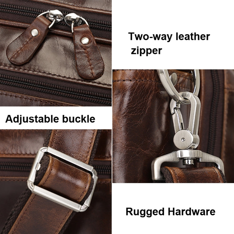 Men Retro Oil Wax Leather Handbag 17 Inch Computer Bag Shoulder Diagonal Briefcase(Brown) - free shipping - PMC TechLife - Order now!