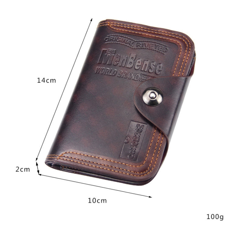 Menbense Short Fashion Leisure Magnetic Buckle Large Capacity 3 Fold Male Wallet(Dark Brown) - Wallets by Menbense | Online Shopping South Africa | PMC Jewellery