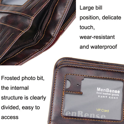 Menbense Short Fashion Leisure Magnetic Buckle Large Capacity 3 Fold Male Wallet(Dark Brown) - Wallets by Menbense | Online Shopping South Africa | PMC Jewellery