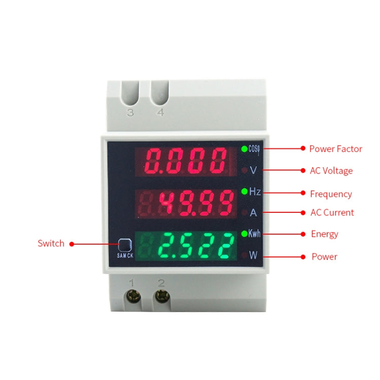 D52-2058 Wattmeter Din rail Volt Current Meter, Specification: AC80-300V Built-in CT - Current & Voltage Tester by PMC TechLife | Online Shopping South Africa | PMC TechLife