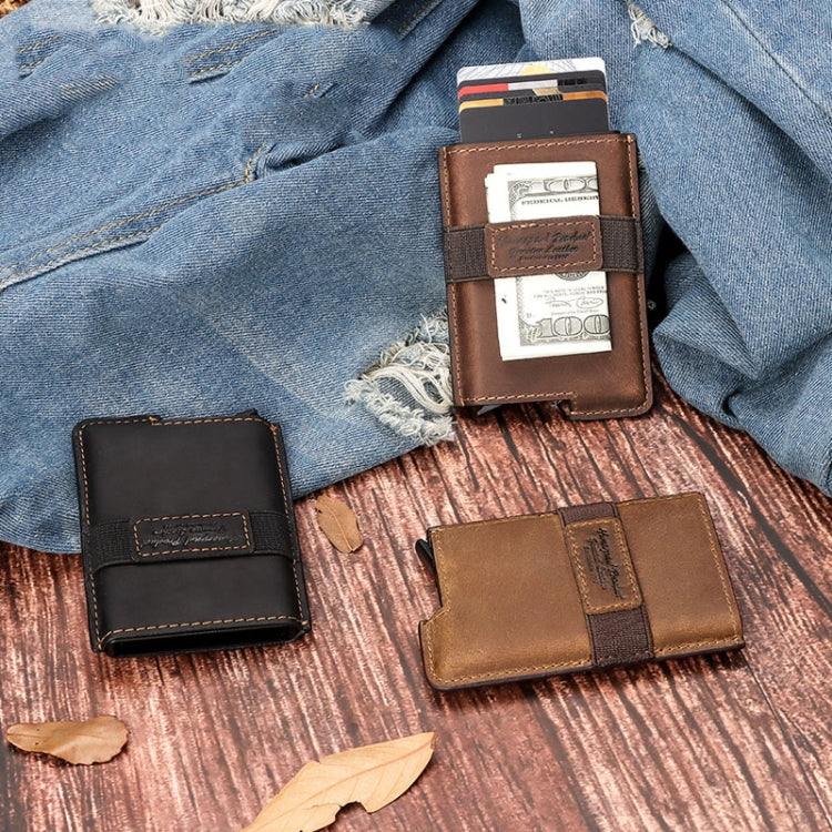 HUMERPAUL BP977 RFID Anti-Theft Card Box Leather Automatic Credit Card Set(Brown) - free shipping - PMC TechLife - Order now!