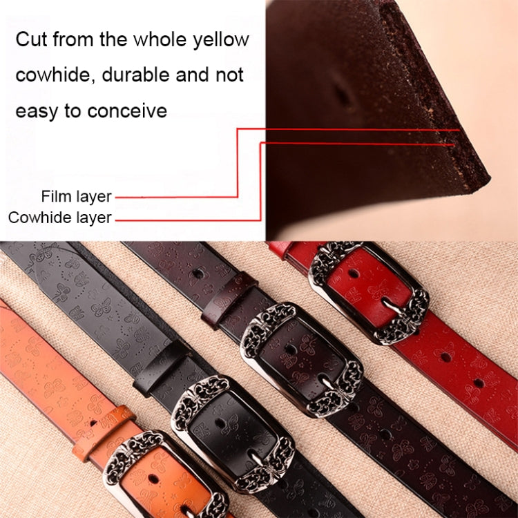 ZK--067 Retro Engraved Buckle Butterfly Print Pin Buckle Leather Belt, Length: 110cm(Brown) - Belts by PMC Jewellery | Online Shopping South Africa | PMC Jewellery