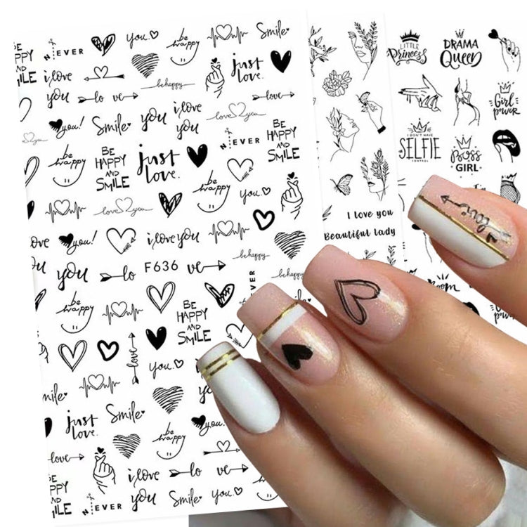 10 PCS Cartoon Heart Letters Comic Character Nail Art Sticker 3D Adhesive Nail Stickers(F639) - Nail Stickers by PMC Jewellery | Online Shopping South Africa | PMC Jewellery