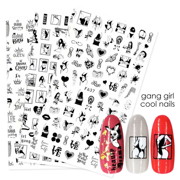 10 PCS Cartoon Heart Letters Comic Character Nail Art Sticker 3D Adhesive Nail Stickers(F636) - Nail Stickers by PMC Jewellery | Online Shopping South Africa | PMC Jewellery