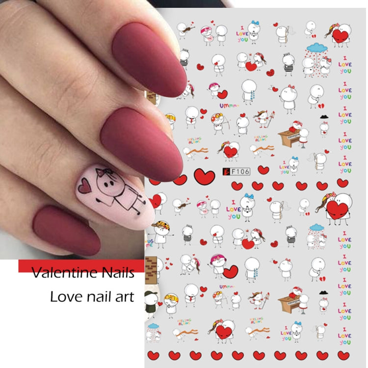 10 PCS Cartoon Heart Letters Comic Character Nail Art Sticker 3D Adhesive Nail Stickers(F106) - Nail Stickers by PMC Jewellery | Online Shopping South Africa | PMC Jewellery