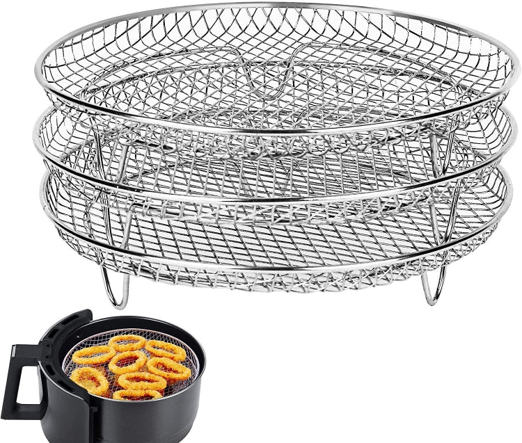 Air Fryer Accessories 8-inch Three Layer Round Grill Steam Rack - free shipping - PMC TechLife - Order now!