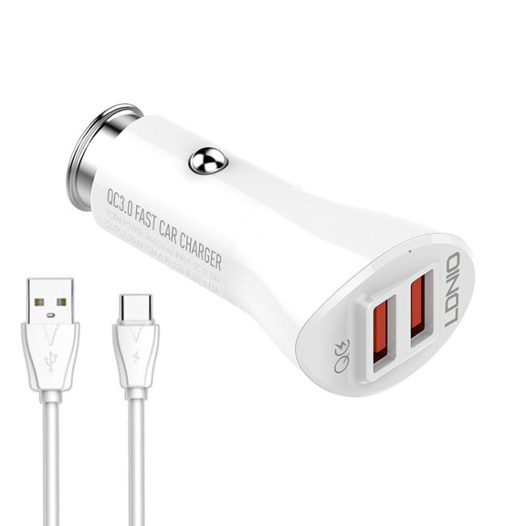 LDNIO C511Q 36W QC 3.0 Phone Fast Charger Dual-USB Ports Smart Car Charger with USB-C/Type-C Cable - Car Charger by LDNIO | Online Shopping South Africa | PMC Jewellery