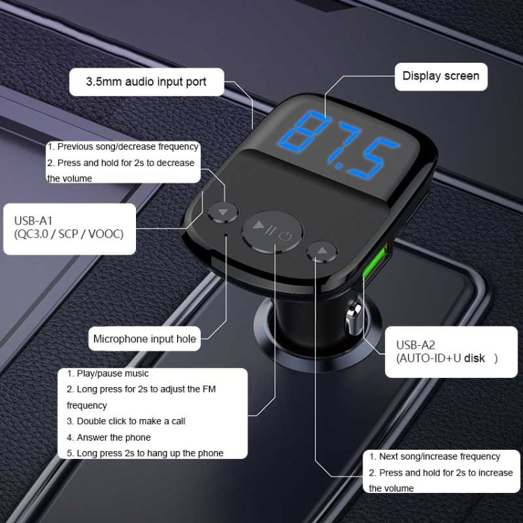 LDNIO C706Q QC3.0+AUTO-ID Car Bluetooth FM Music Digital Display Car Charger with 8 Pin Cable - Car Charger by LDNIO | Online Shopping South Africa | PMC Jewellery