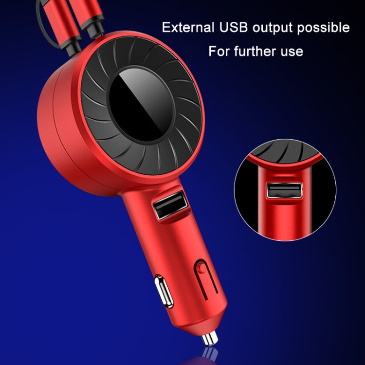 3 In 1 USB Dual Cable Single Pull Retractable Car Charger(Black) - Car Charger by PMC TechLife | Online Shopping South Africa | PMC TechLife