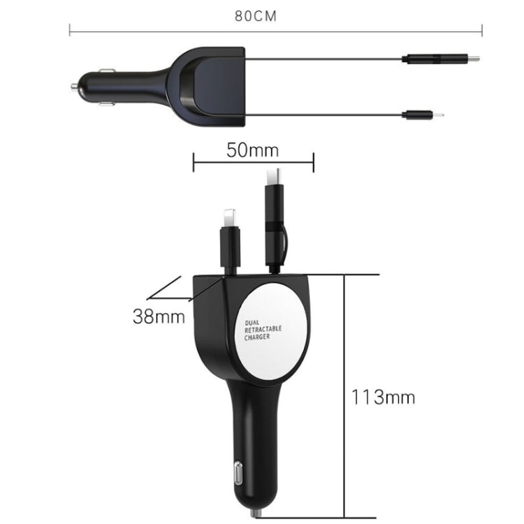 3 In 1 3.1A Dual USB Single Pull Retractable Fast QC3.0 Car Charger(Black) - Car Charger by PMC Jewellery | Online Shopping South Africa | PMC Jewellery