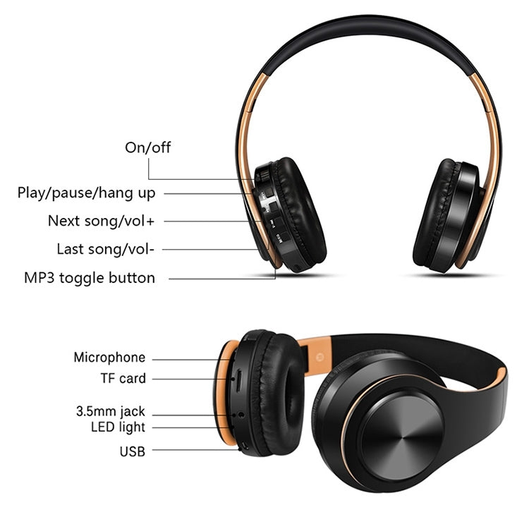 LPT660 Bluetooth Wireless Headset HIFI Stereo Sports Headphones(Black+Gold) - Headset & Headphone by PMC Jewellery | Online Shopping South Africa | PMC Jewellery
