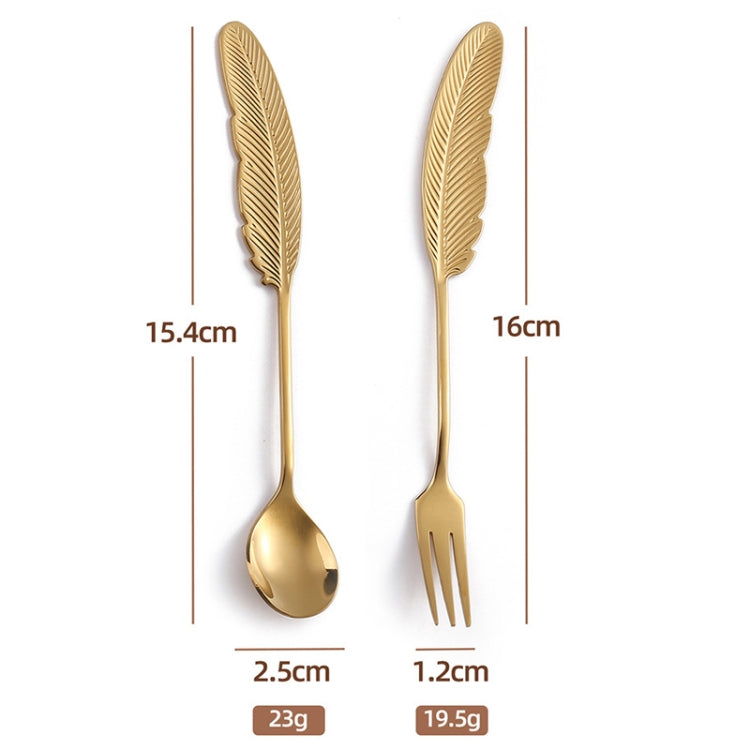 304 Stainless Steel Feather Spoon Fork Literary Tableware,Style: 3pcs Spoon-Titanium Gold - free shipping - PMC TechLife - Order now!