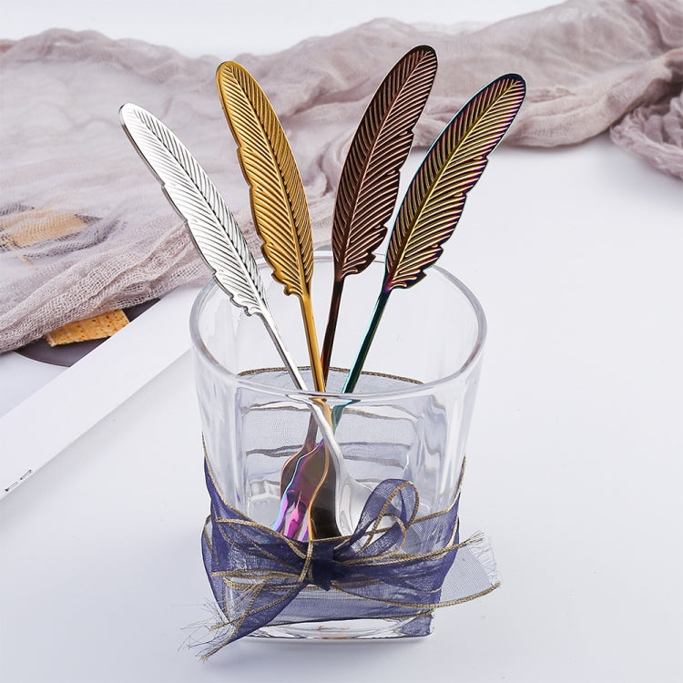 304 Stainless Steel Feather Spoon Fork Literary Tableware,Style: 3pcs Spoon-Titanium Gold - free shipping - PMC TechLife - Order now!