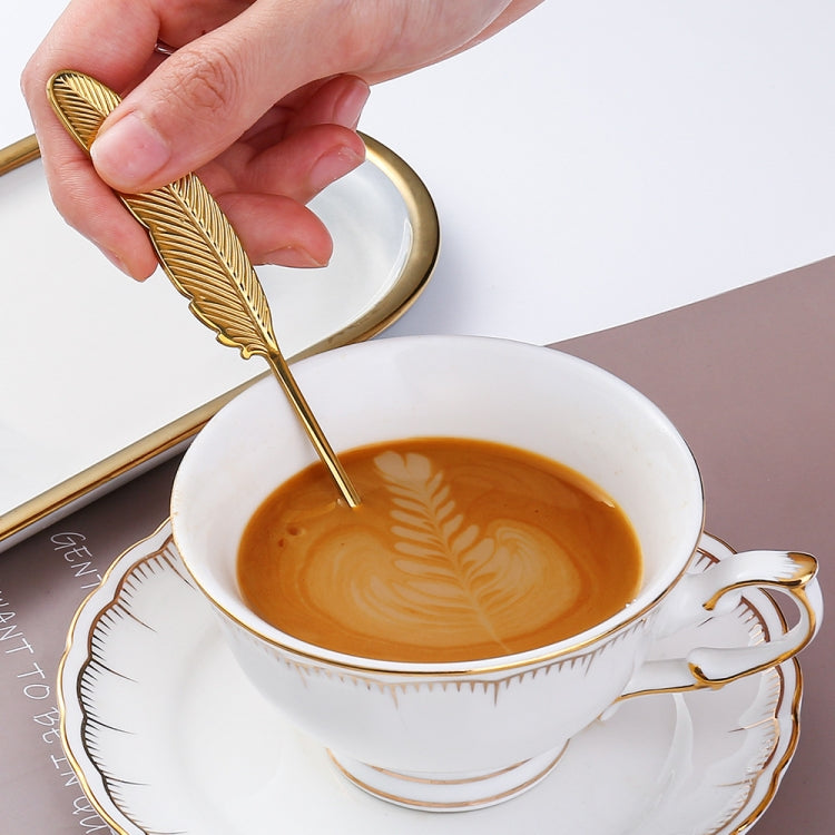 304 Stainless Steel Feather Spoon Fork Literary Tableware,Style: 3pcs Spoon-Titanium Gold - free shipping - PMC TechLife - Order now!