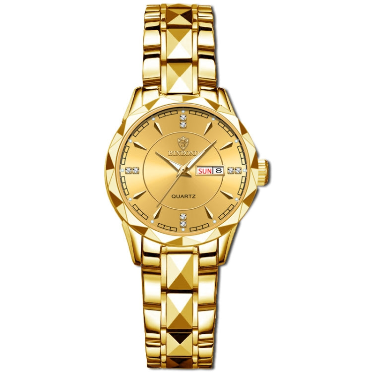 BINBOND B5552 Luminous Multifunctional Business Calendar Quartz Watch(Female-Full-gold-Gold) - Metal Strap Watches by BINBOND | Online Shopping South Africa | PMC Jewellery | Buy Now Pay Later Mobicred