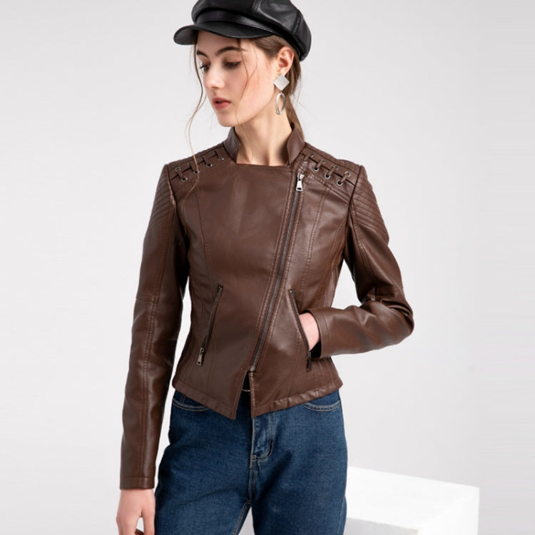 Women Short Leather Jacket Slim Jacket Motorcycle Suit, Size: XXXL(Lemon Yellow) - Jacket & Loose Coat by PMC Jewellery | Online Shopping South Africa | PMC Jewellery